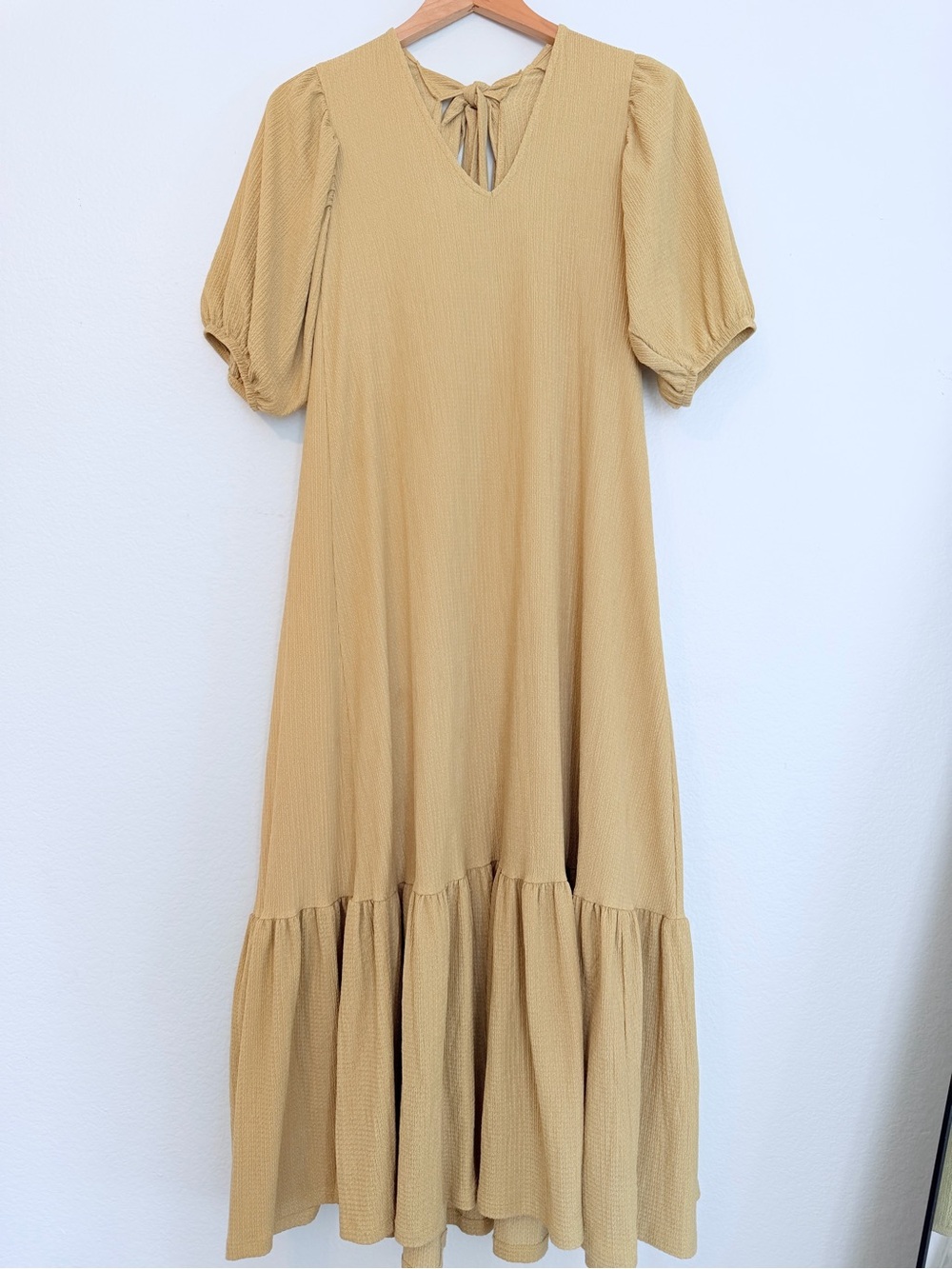 H&M Puff Sleeve Tiered Flowu Dress in Mustard - Size M